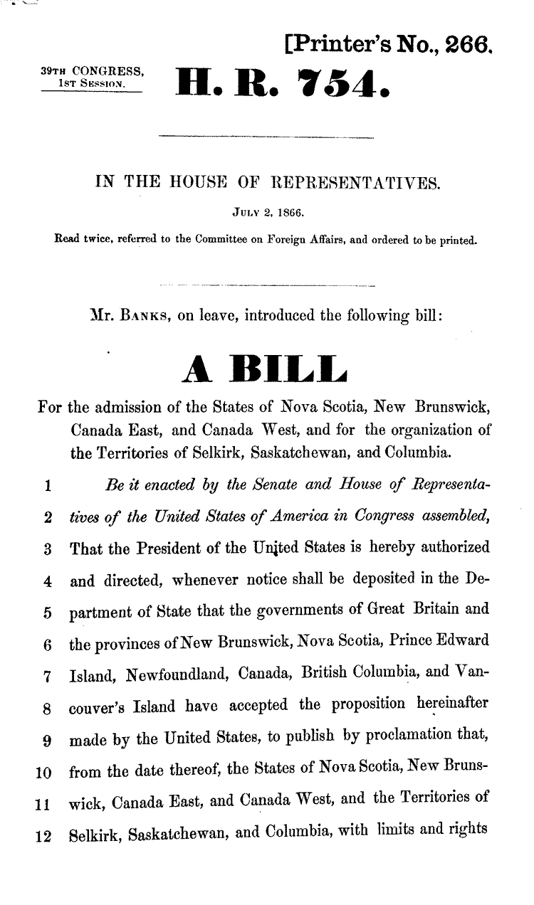 July 2, 1866: HR 754, page one