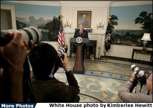 President George W. Bush delivers a statement on North Korea from the Diplomatic Reception Room of the White House, Monday, Oct. 9, 2006. White House photo by Kimberlee Hewitt