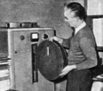 BBC engineer wiping a videotape