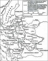 Der in der Karte dargestellte Frontverlauf im Sommer 1918 lsst die Ostvisionen zum Greifen nahe erscheinen.