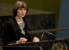 Bundespräsidentin Micheline Calmy-Rey vor der UNO-Vollversammlung.