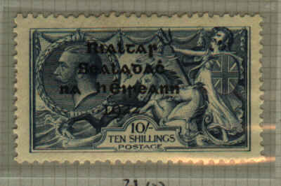10/- blue Seahorses; Rialtas Sealadac overprint