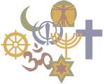 Symbols for Buddhism, Christianity, Hinduism, Humanism, Islam, Judaism, Rastafarianism and Sikhism