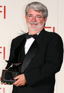 George Lucas poses with his AFI award. (AP photo)