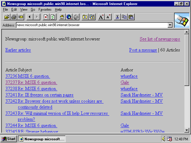 Internet Explorer 2 included a simple, but efficient, NNTP newsgroup reader