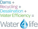 Logo of Metropolitan Water Plan water equation. Dams plus recycling plus desalination plus water efficiency equal Water 4 Life.