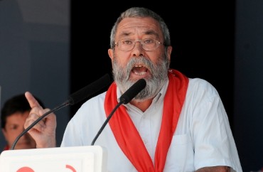 El líder de UGT, Cándido Méndez, llama a la huelga general en Rodiezmo.